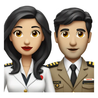 Flight attendant with long black hair, red lips and white skin with a pilot man with beige skin and black hair sticker