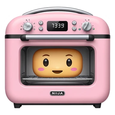 Cute emoji-style Ninja Combi countertop oven, pastel pink appliance, rounded edges, soft highlights, simple shadows, modern kitchen gadget aesthetic, realistic, centered, white background sticker