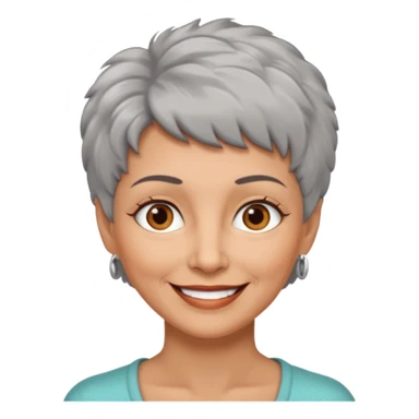 woman 50 years old, very short grey fluffy hair, tannes skin and brown eyes sticker