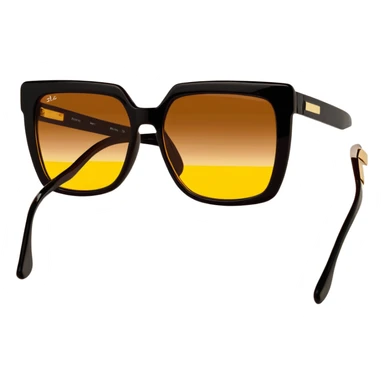 large square sunglasses with yellow gradient lenses and thick brown plastic frames, 70s fashion accessory sticker