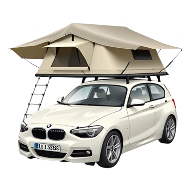 BMW 1 series 3 door in white with bmw roof tent on top sticker