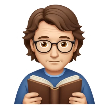 middle-aged man with neat wavy hair, no glasses, reading a book sticker
