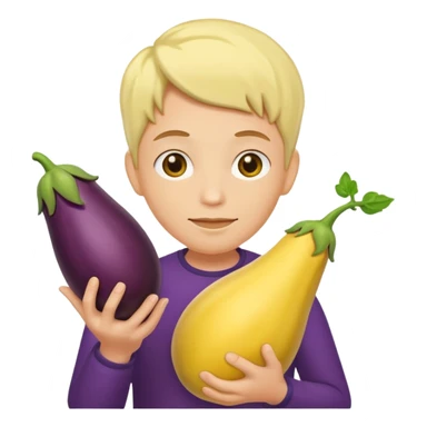 Yellow face emoji with 🍆 in hand sticker