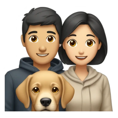 asian couple with labrador sticker