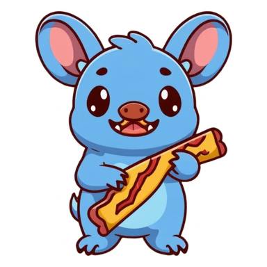 surprised Stitch holding a bacon strip sticker