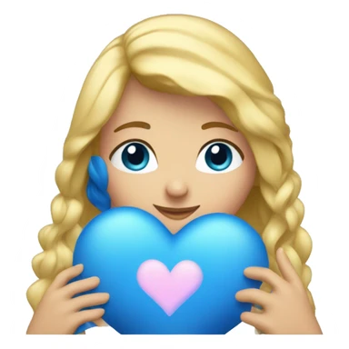 Girl with blonde hair shaping blue heart with her hands sticker