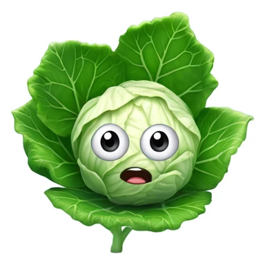 Create a 3D "White colored cabbage" with a surprised face and big shiny eyes 👀. one green leaf, white colored copta holds the mirror with its reflection 🪞 sticker