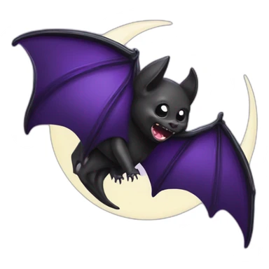 purple black vampire bat wings flying in front of large dripping crescent moon sticker