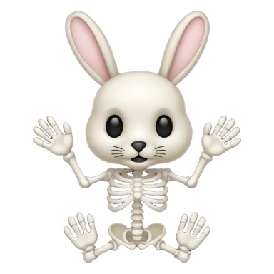 Emoji tête de peluche Lapin squelette noire qui fait bonjour de la main  sticker