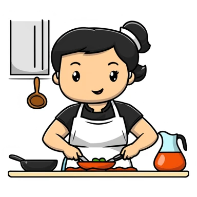 woman in kitchen with apron cooking sticker
