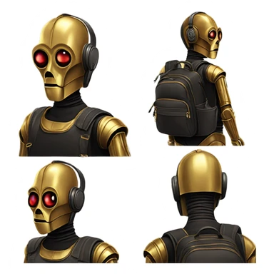  evil c3Po wearing Satan’s backpack  walking sticker