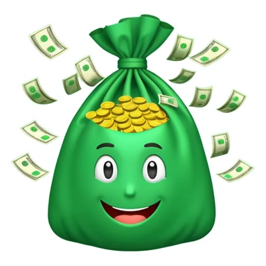 

3D emoji style, big bag of money, flying dollar bills, rich casino vibe, smooth lighting, high detail, clean edges, transparent background



 sticker