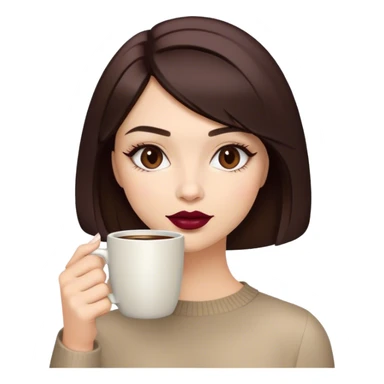 A brunette girl with a bob hairstyle, drinking coffee  Burgundy sticker