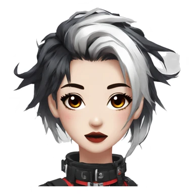 Gorgeous techwear anime style lady with blushing face aesthetic and pretty edgy black red white punk messy hair with collar and harness trending style sticker