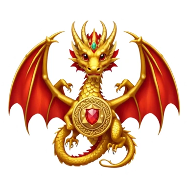 Golden Dragon with wings crest/brosch in a circle with red gems sticker