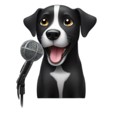 Black dog singing into a microphone sticker