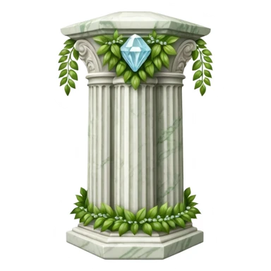 generate beautiful greek marble pillar intricate front view more beautiful with greenery wrapping around the pillar make the pillar made of diamond sticker