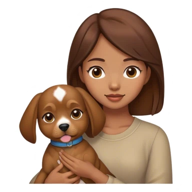 a brown hair hong kong girl holding a dog sticker