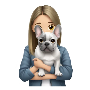 grey french bulldog with girl sticker