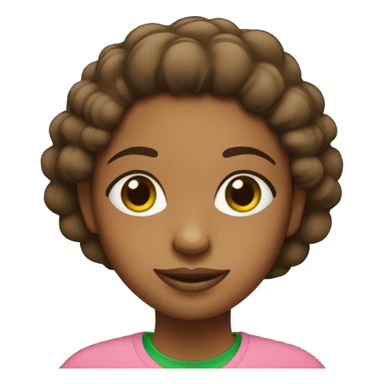 Brown girl with pink t shirt and green “AKA” letters sticker