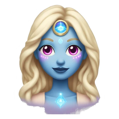 magical diva with thin pink andromedan face long blonde hair and blue eyes glowing third eye sticker