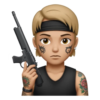 holding a gun with G 59 tattooed on the forehead  sticker