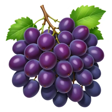 concord grape, stylized bunch of deep purple grapes, shiny and plump, green stem sticker