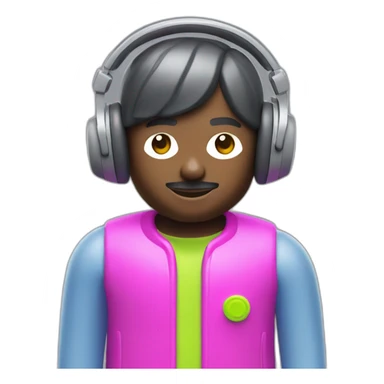 Playmobil wearing neon light clothes, having headphones sticker