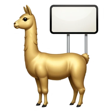 A small golden llama silhouette with a white sign on its side sticker
