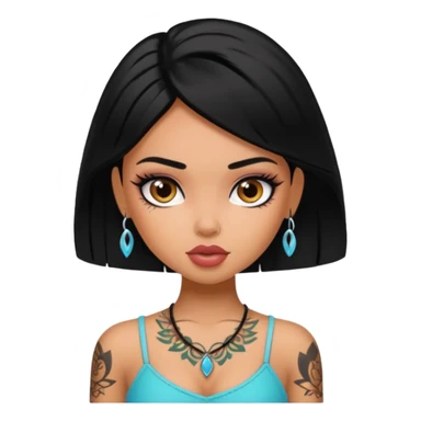 black haired pretty bratz baddie with small tattoo sticker