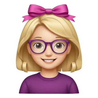 little girl with ribbon hairclip, wearing glasses sticker