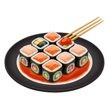 Sushi rolls with sauce on top in a plate sticker
