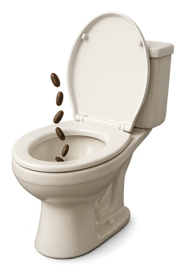 wc dentro cui cadono feci di animale a pallini, iperrealistico 4k sticker