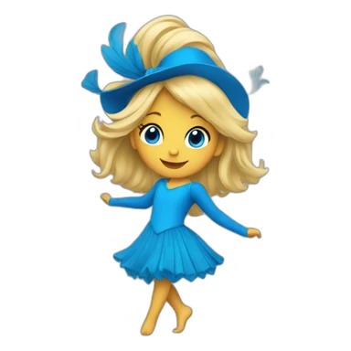 little blonde girl dancing in a blue bird costume sticker