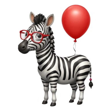zebra holding red balloon in hand with glasses sticker