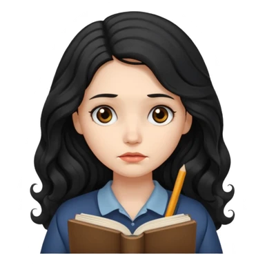 Long Hair Women with Book, Black wavy hair, sad

 sticker