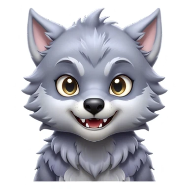 Cinematic Cute Werewolf Portrait Emoji, with a cuddly, miniature lupine form in soft moonlit grays and silvers, featuring oversized sparkling eyes and a sweet, endearing snarl, simplified yet irresistibly adorable, highly detailed with a gentle glowing outline that captures the playful, heartwarming essence of a little werewolf! sticker