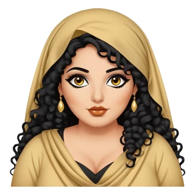 big plus size, arab, long black curly hair, baddie,pretty, makeup, lipgloss, black eyeliner, loose dupatta
 sticker