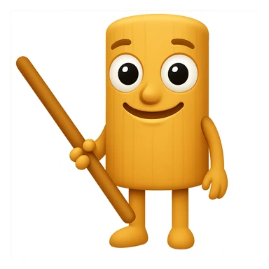Create an emoji of a wooden character with big eyes and a stick, keeping the playful and quirky look. The style should be suitable for an emoji. Remove the background entirely. sticker