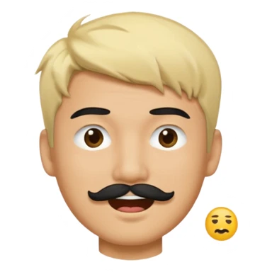 Asian man with a black mustache and short messy blond hair, emoji style, winking sticker