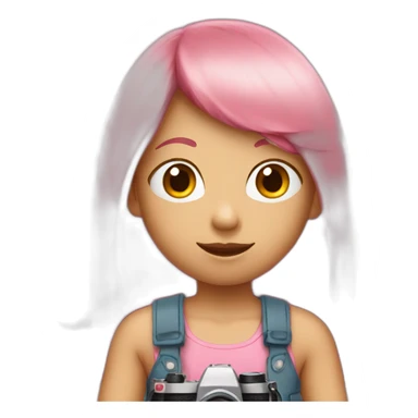 girl with long, straight rose hair with bangs and holding camera and wearing pink tank top sticker