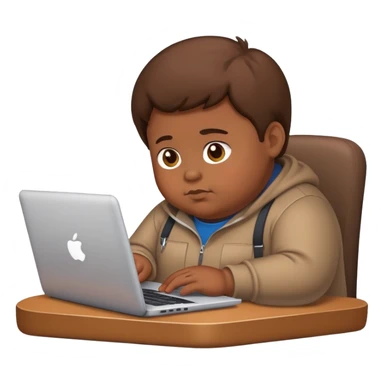 fat brown kid with brown hair using laptop sticker