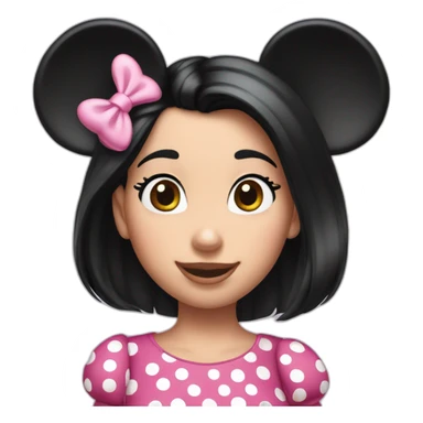 Minnie Mouse long black hair and pink Minnie Mouse ears sticker