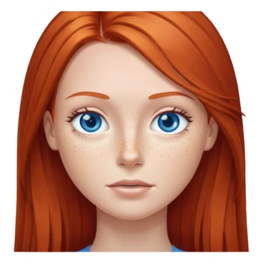 A red head with long straight hair, she has blue eyes  sticker