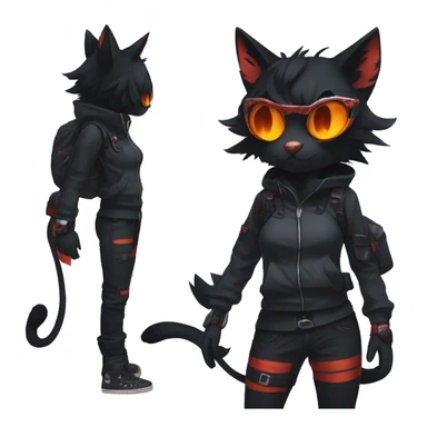 Edgy Shy Anthro boyish cool pretty dark black Litten-Pokémon-cat-fursona techwear sticker