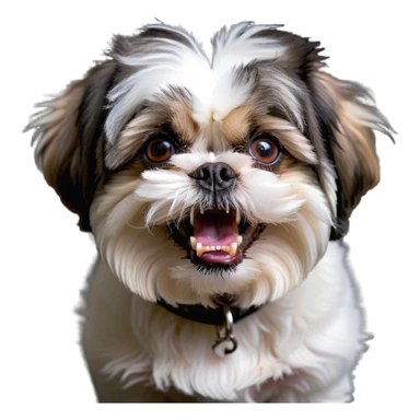 mad shih tzu dog baring teeth, fluffy fur, small dog with big eyes and angry expression sticker