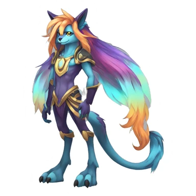 Anthro Sona Cool Edgy Legendary Colorful Shy Shiny Fakemon-Fantasy-Creature With Long Hair-Mane Full Body Detailed High Quality sticker