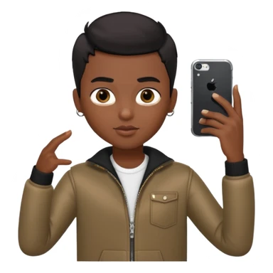 generate a pretty bratz dark skinned boy with short black hair taking a selfie sticker