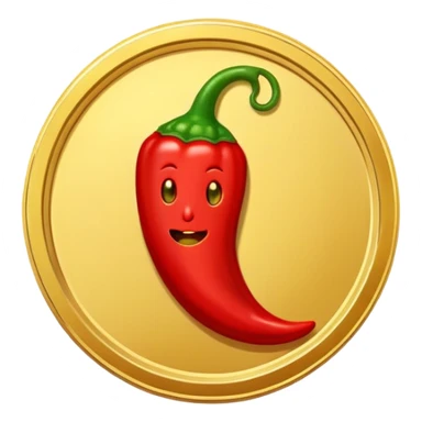 A gold coin ('SPICY COIN') displaying a spicy pepper as it's logo. This is a 'Heads' version sticker