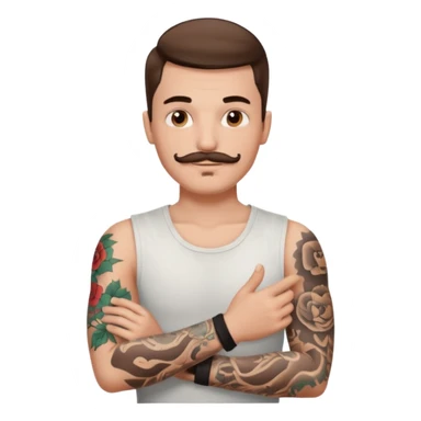 Handsome boy with brown mustache and one arm sleeve tattoos  sticker